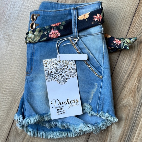 🇨🇴Colombian Butt Lifter Rhinestone Blue Denim Push Up Short - Picture 10 of 12